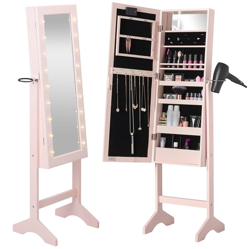 Mirrored Jewelry Armoire - Best Makeup Organizer 