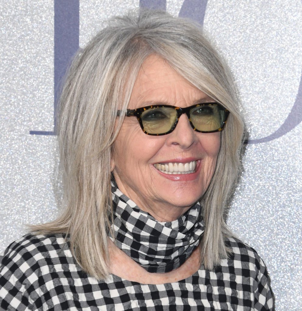 Diane Keaton With Gray Hair And Lovely Dimensions