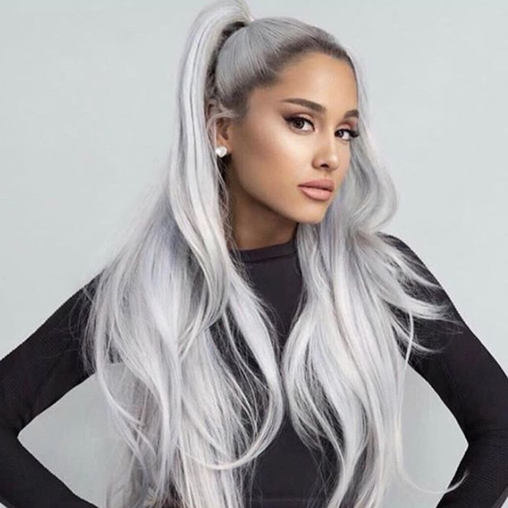 Ariana Grande With Gray Hair And Shadow Root