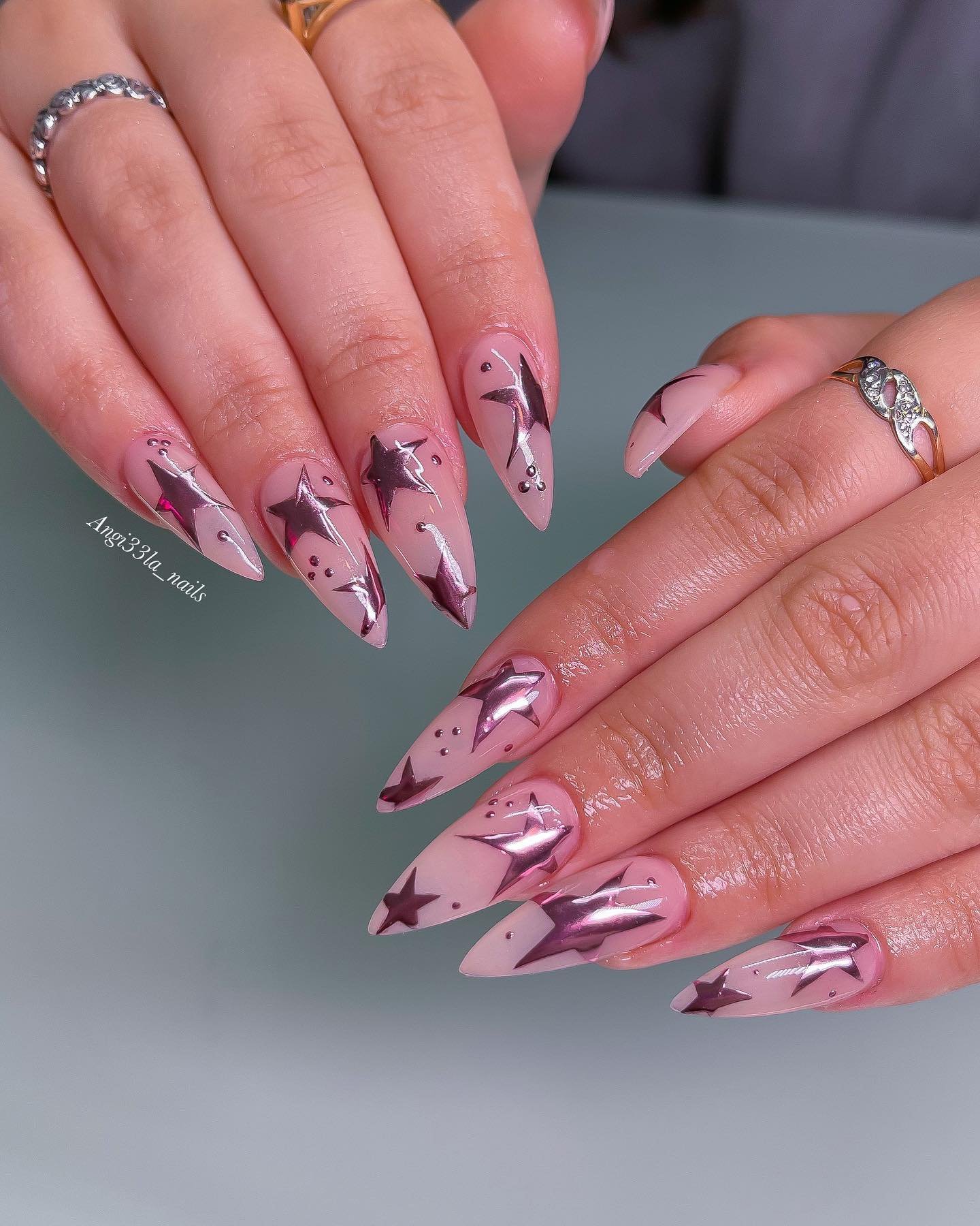 10 - Picture of Pink Chrome Nails