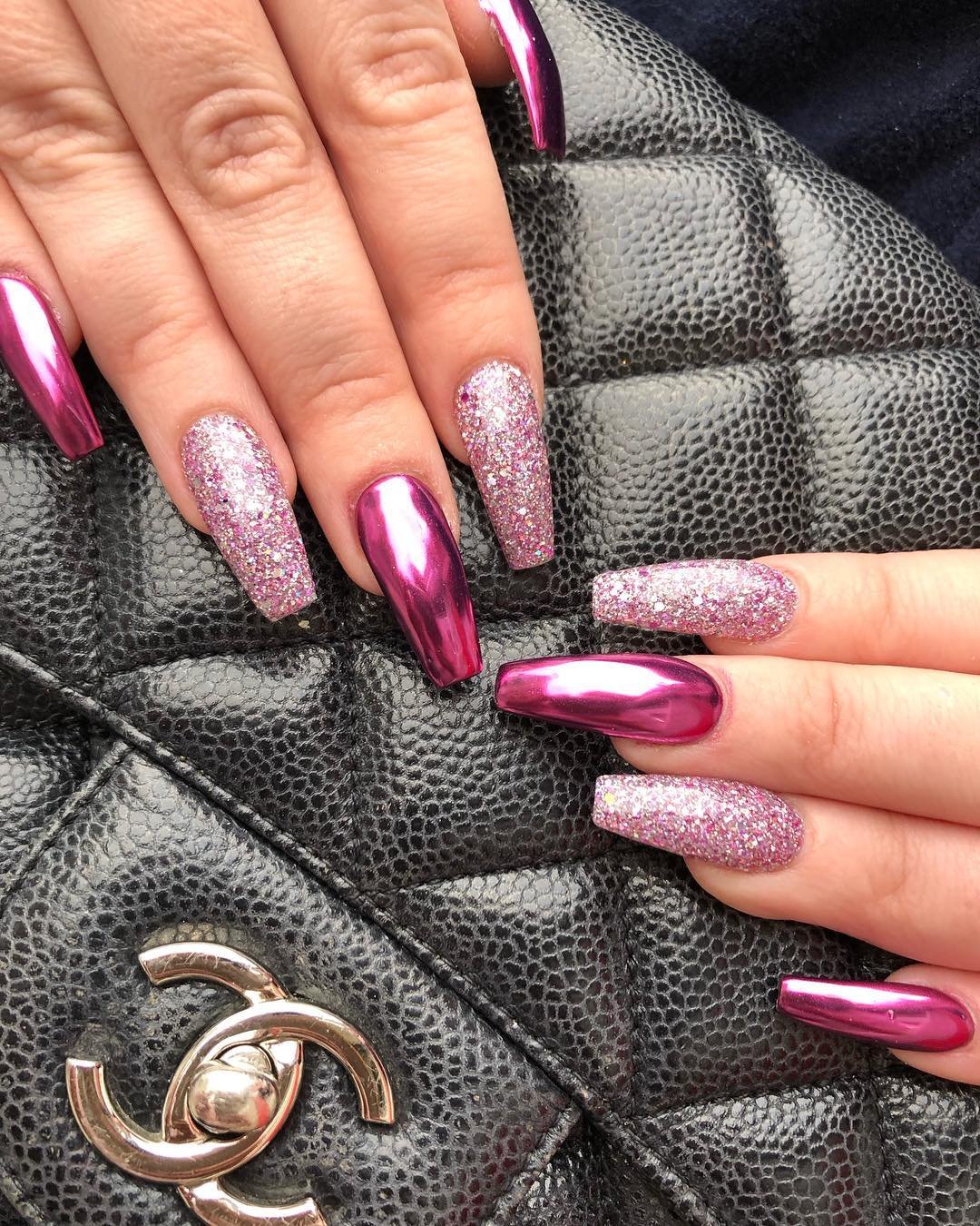 11 - Picture of Pink Chrome Nails
