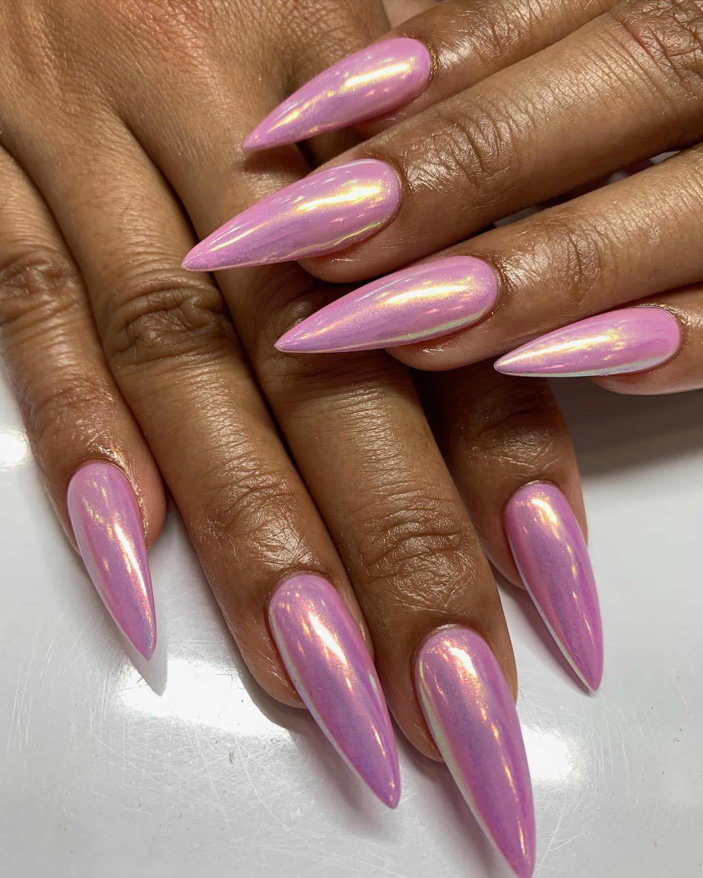 16 - Picture of Pink Chrome Nails