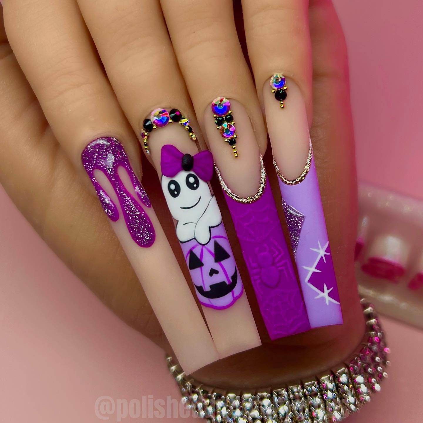 22 - Picture of Purple Halloween Nails