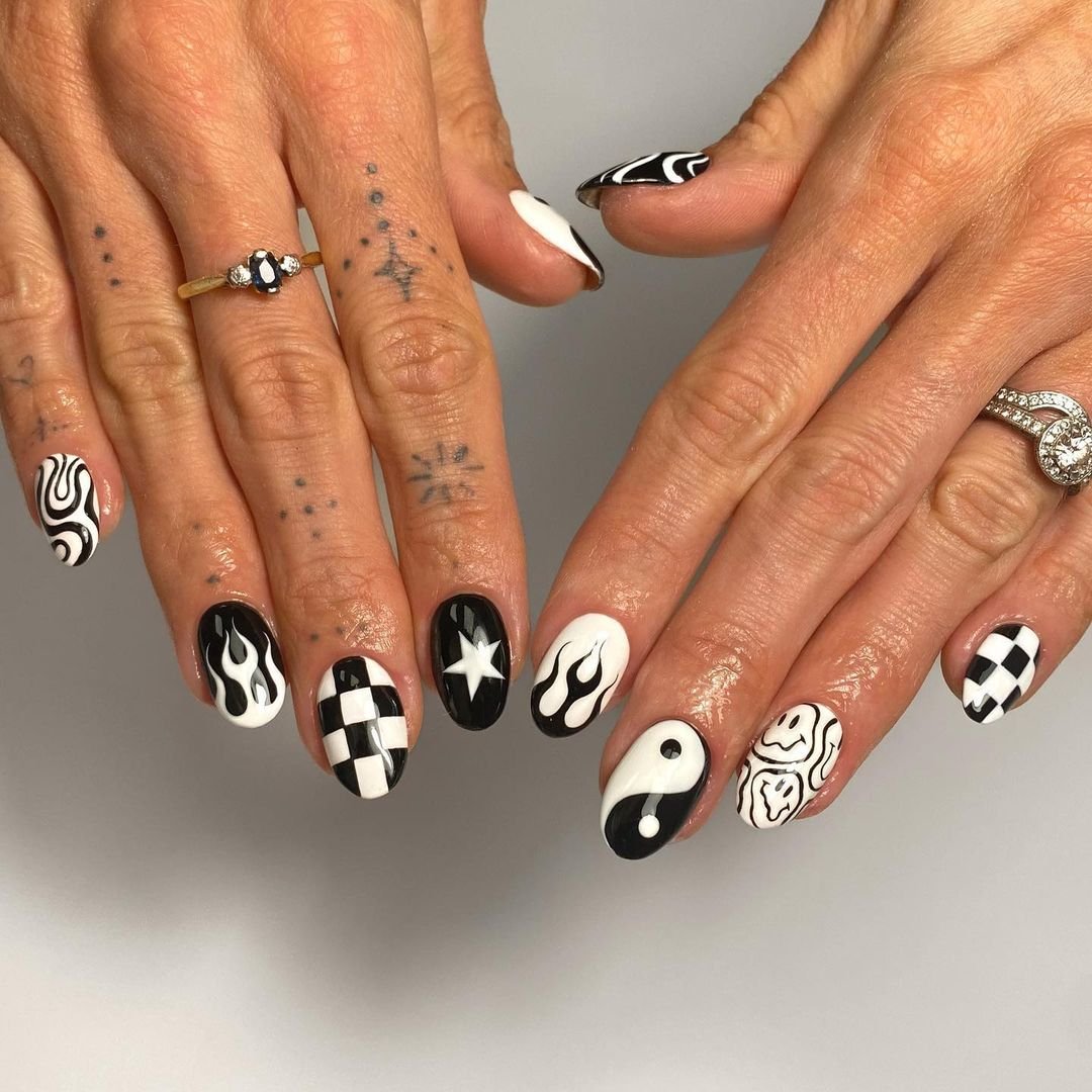 13 - Picture of Black and White Nails