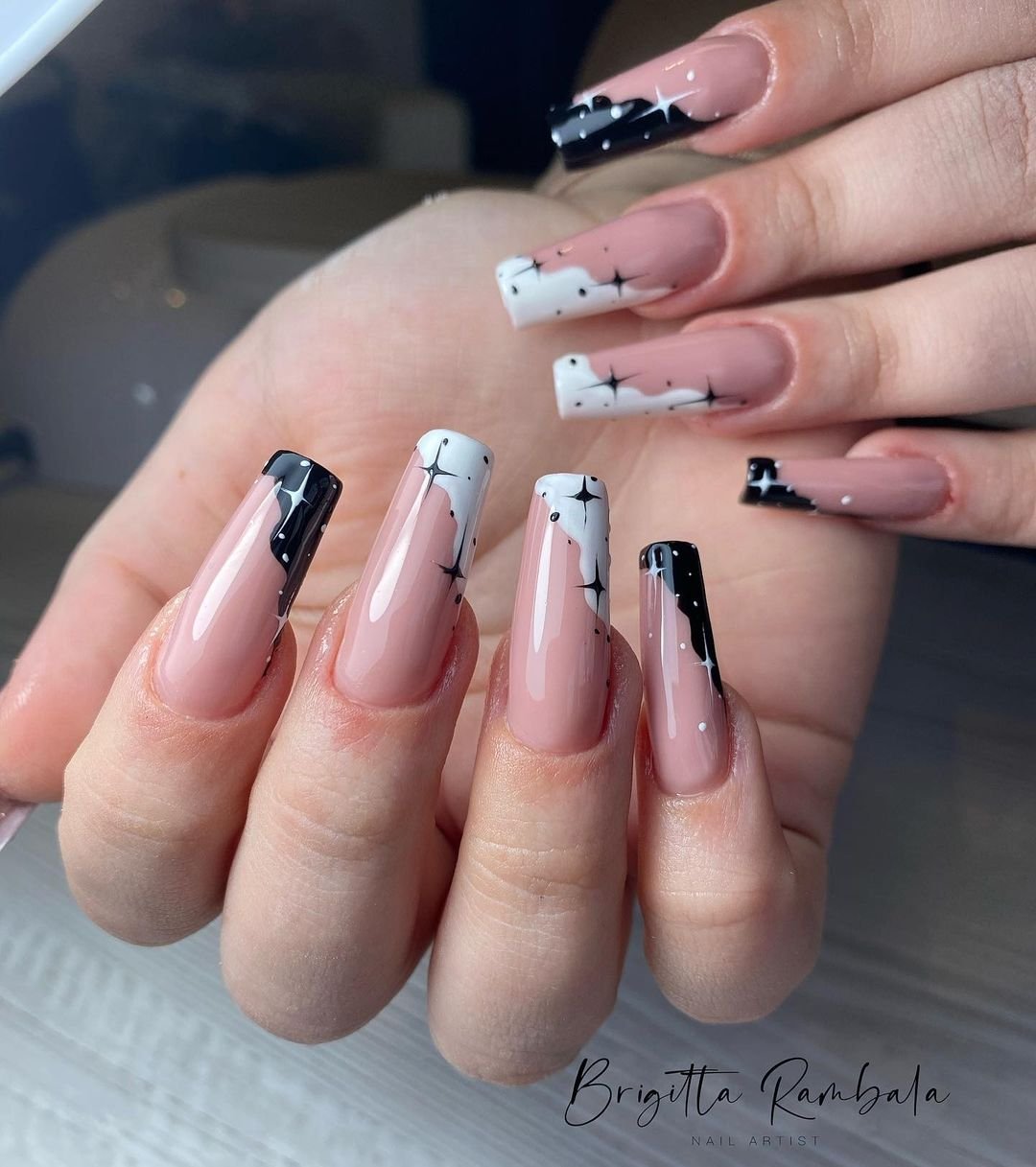 15 - Picture of Black and White Nails