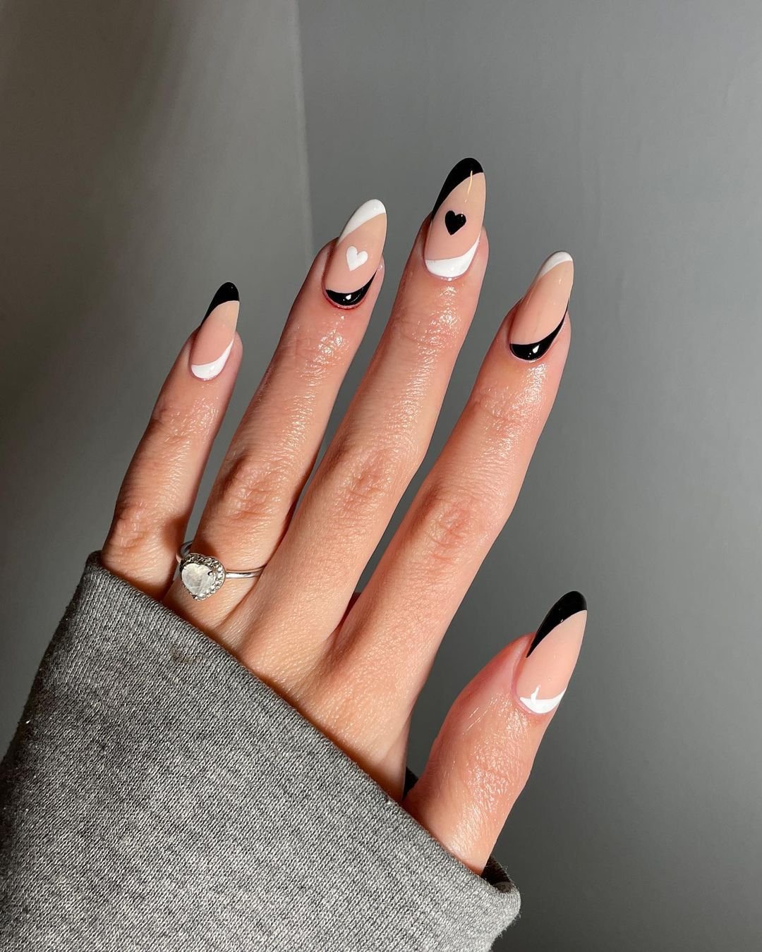 25 - Picture of Black and White Nails