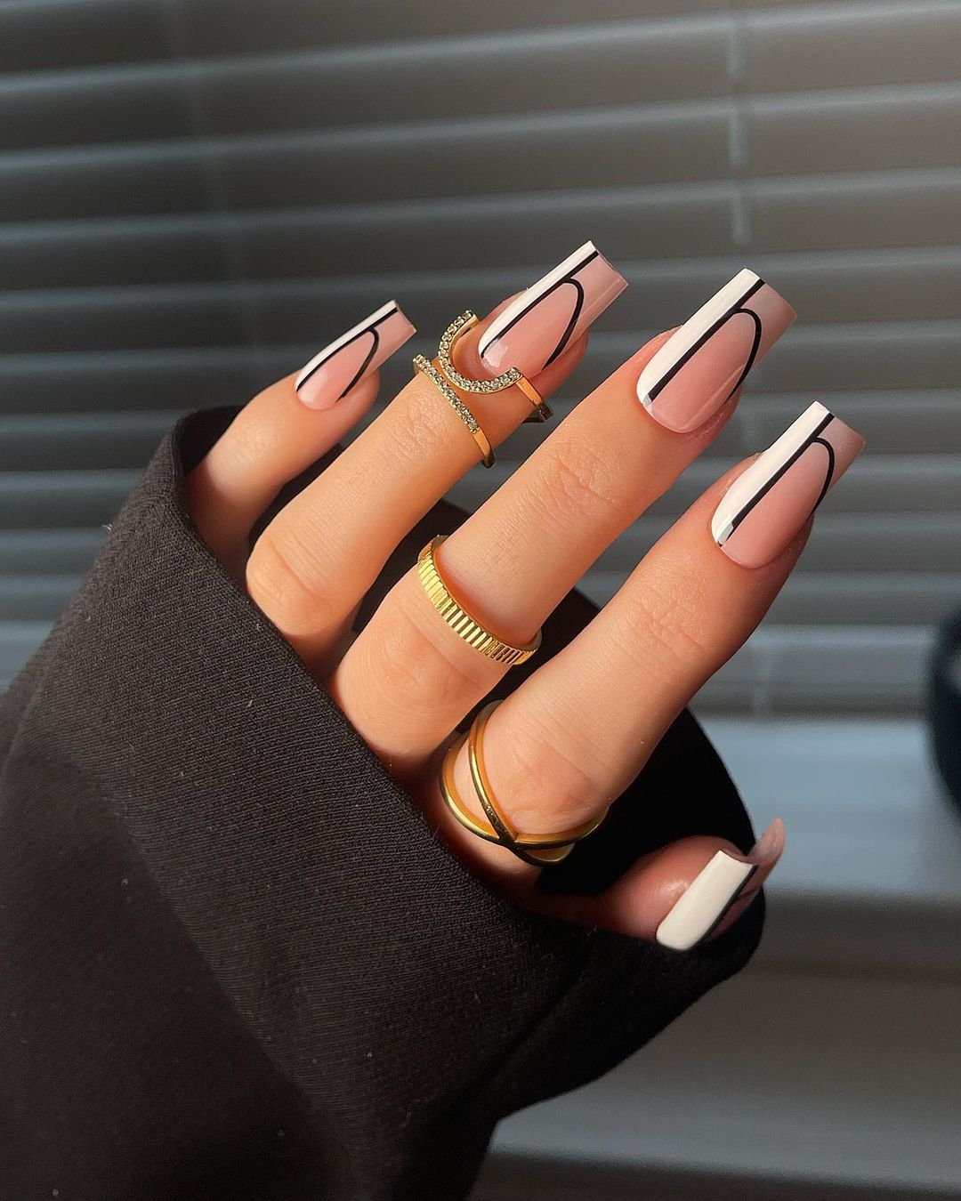 28 - Picture of Black and White Nails