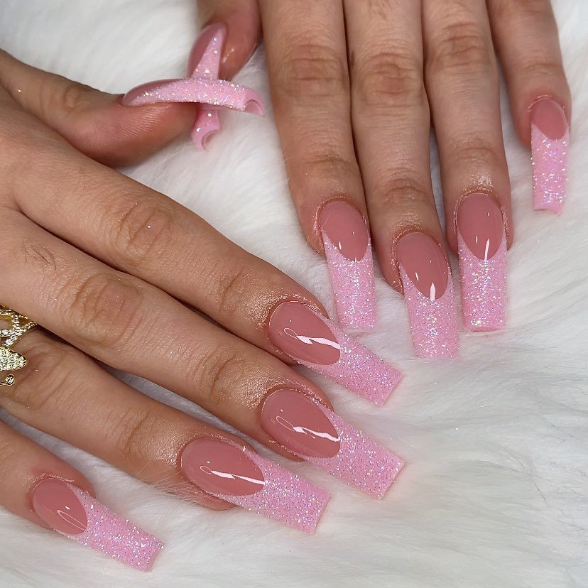19 - Picture of Pink Glitter Nails