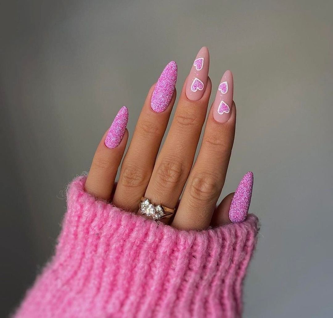3 - Picture of Pink Glitter Nails