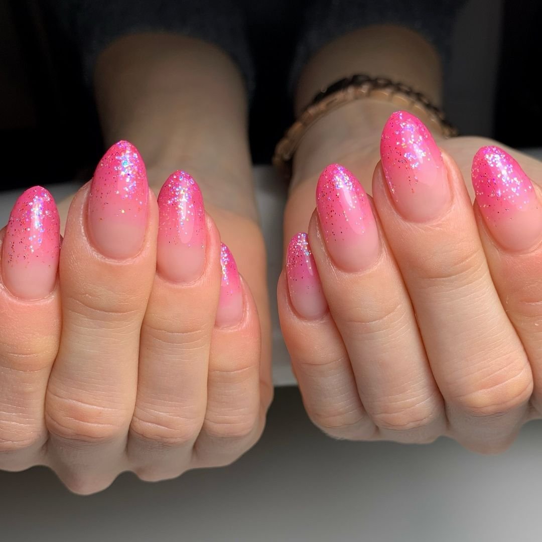 30 - Picture of Pink Glitter Nails