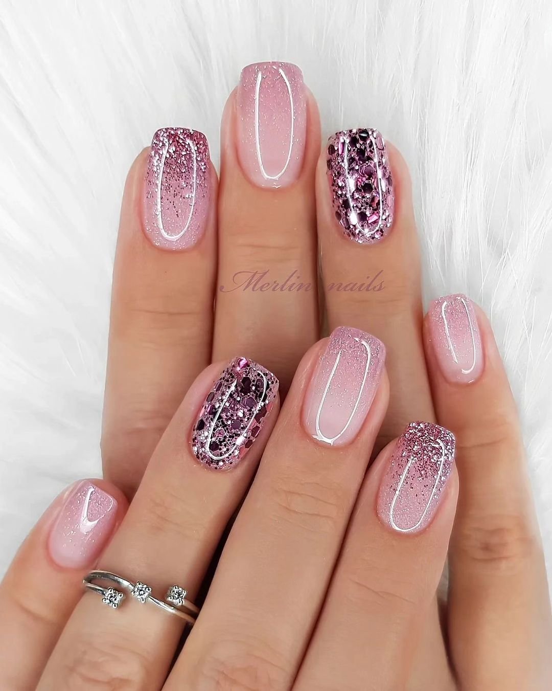 6 - Picture of Pink Glitter Nails