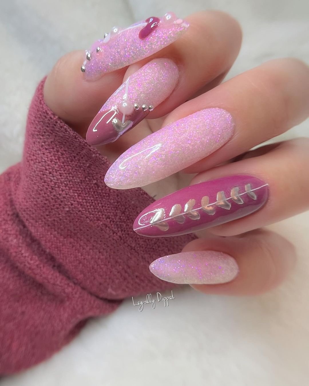 9 - Picture of Pink Glitter Nails