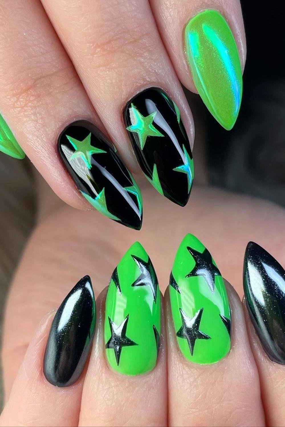 22 - Picture of Chrome Star Nails