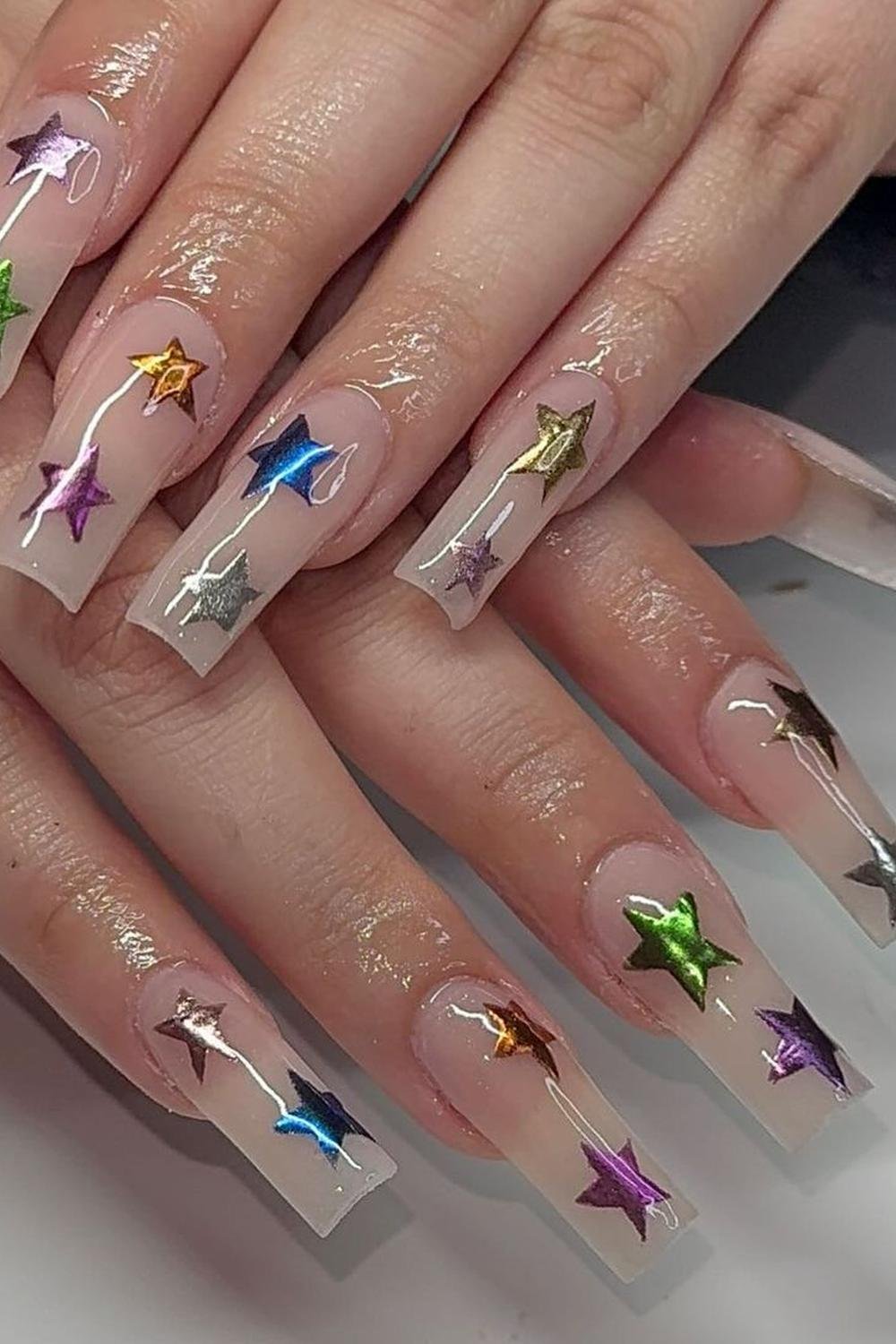 29 - Picture of Chrome Star Nails