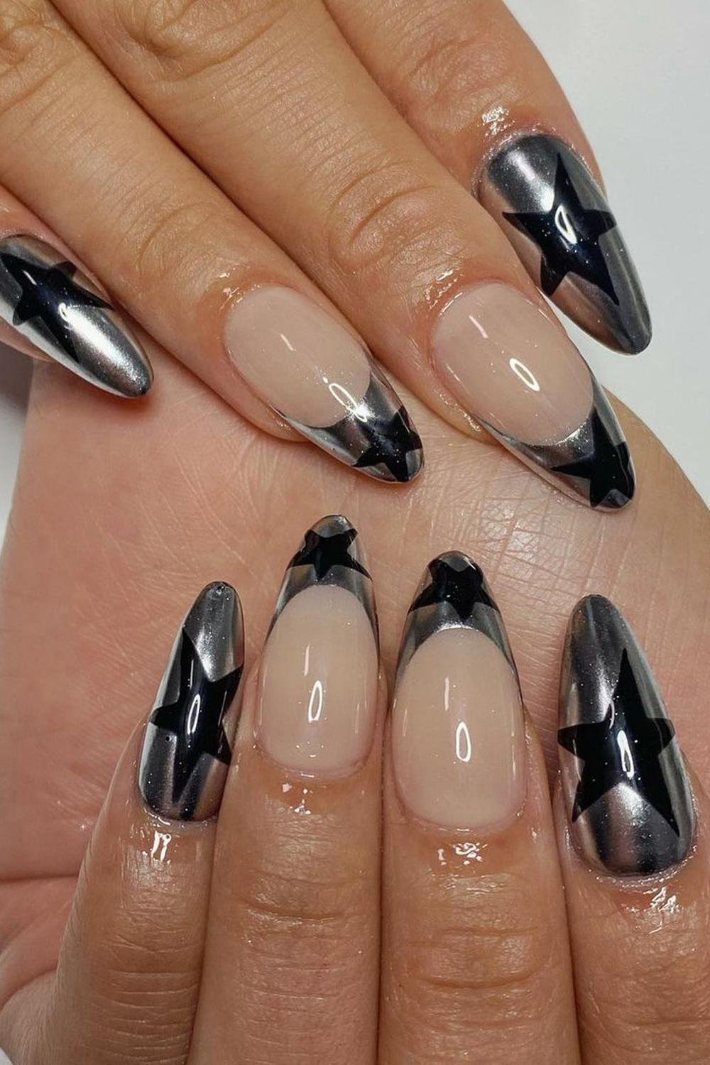 31 - Picture of Chrome Star Nails