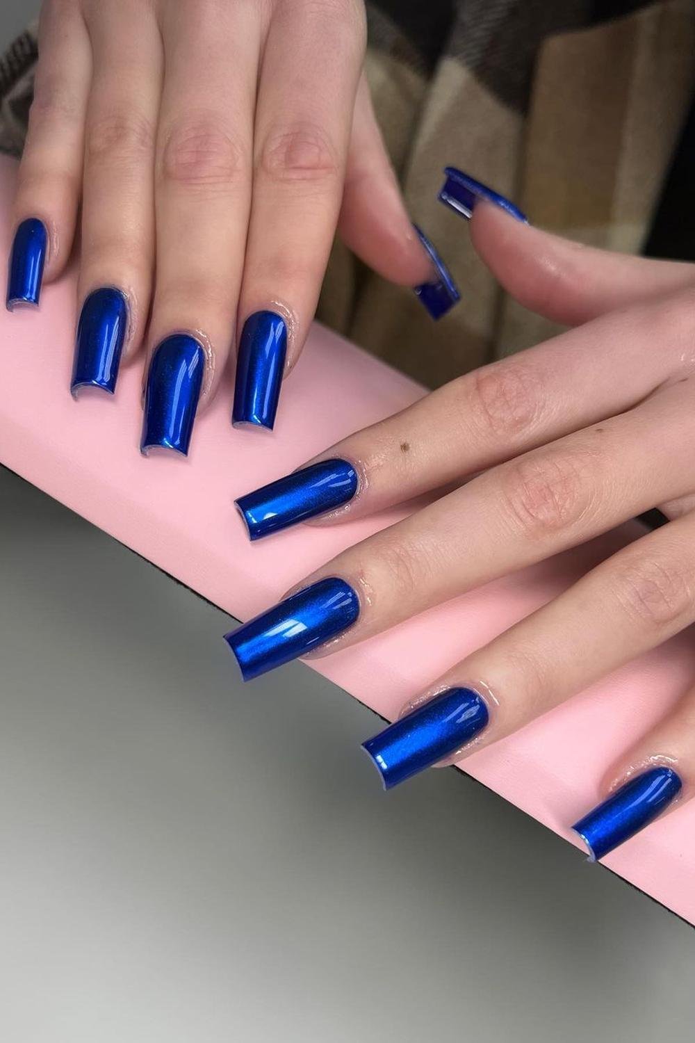 1 - Picture of Blue Chrome Nails