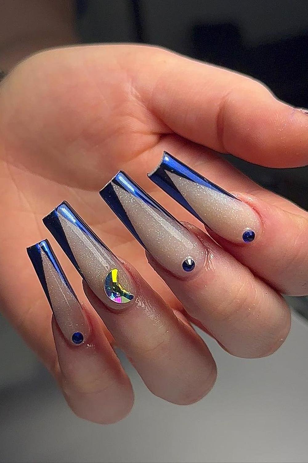 12 - Picture of Blue Chrome Nails