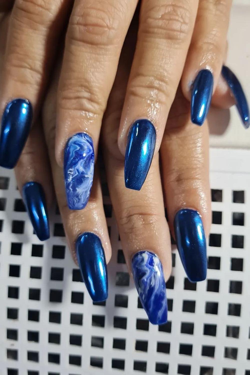 16 - Picture of Blue Chrome Nails