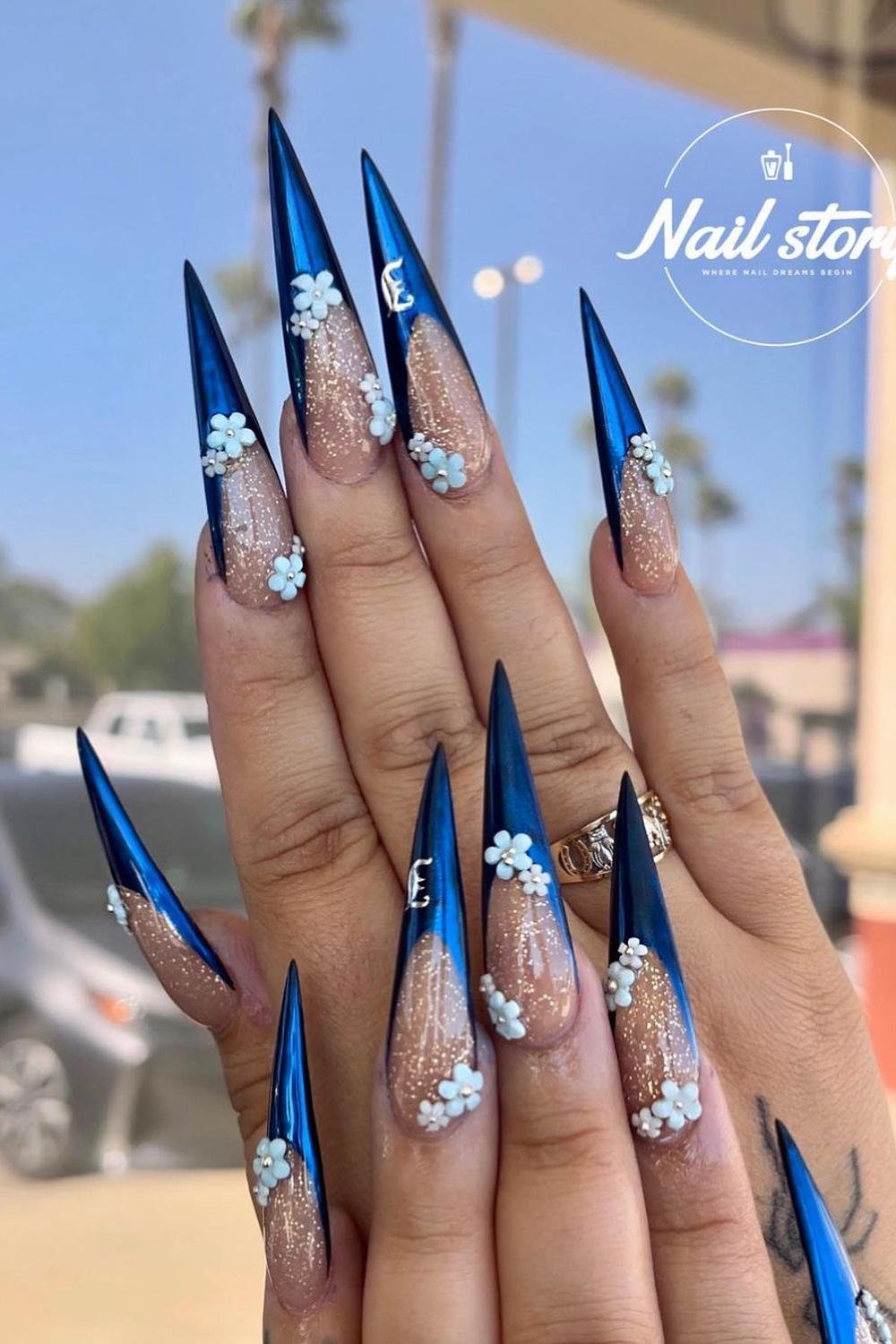 20 - Picture of Blue Chrome Nails