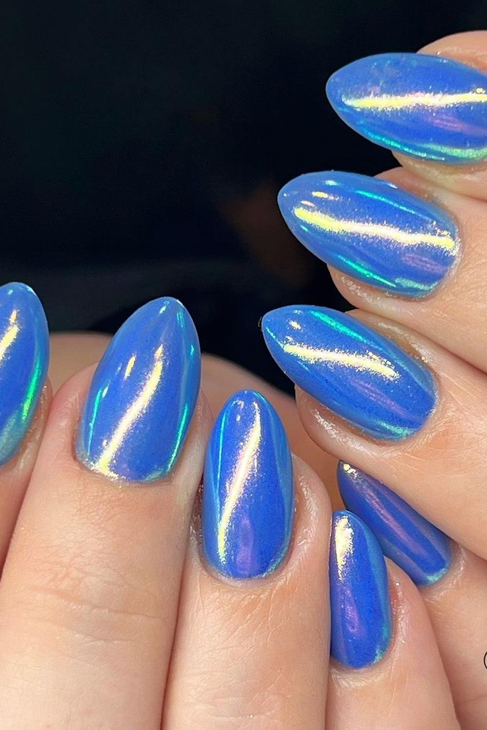 23 - Picture of Blue Chrome Nails
