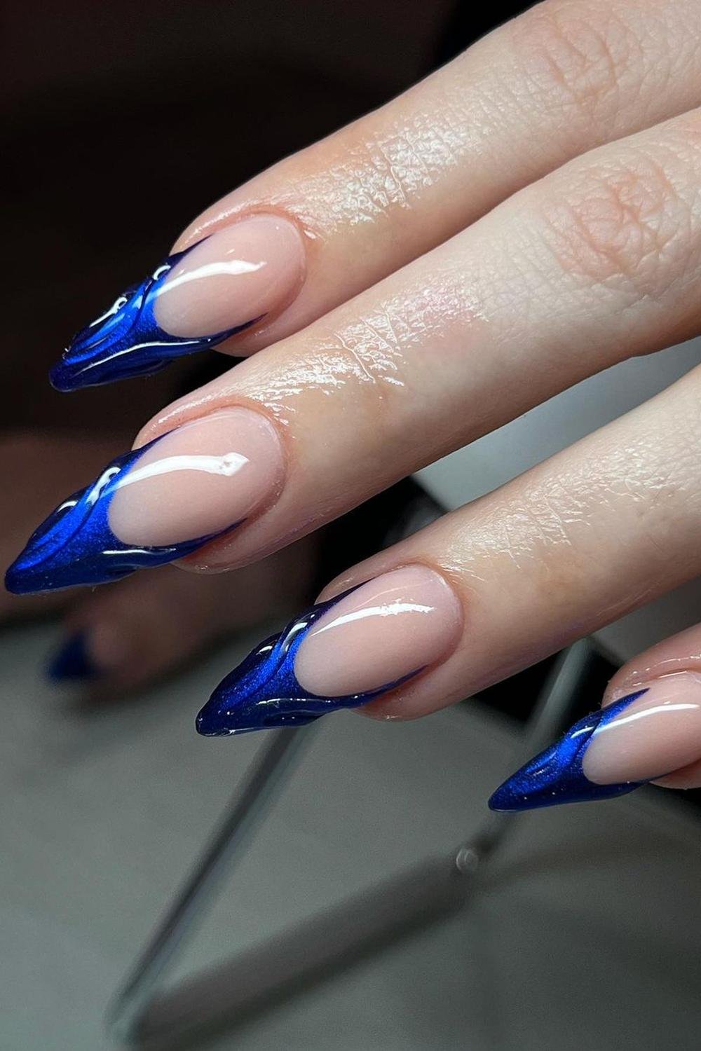 32 - Picture of Blue Chrome Nails
