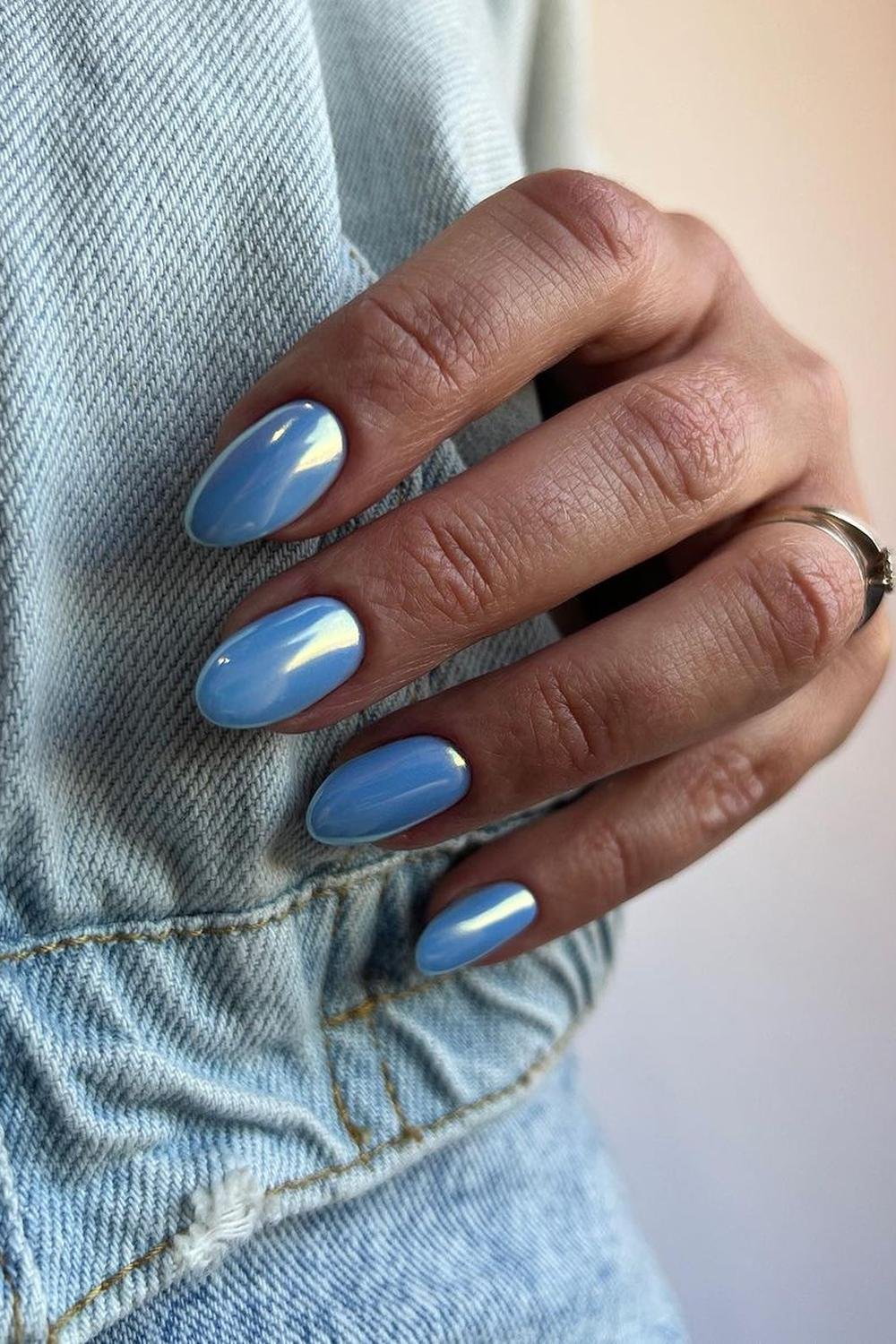 34 - Picture of Blue Chrome Nails