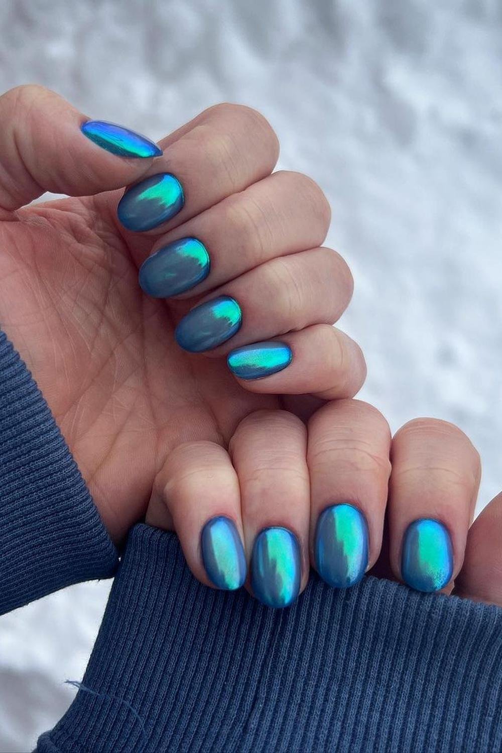 6 - Picture of Blue Chrome Nails