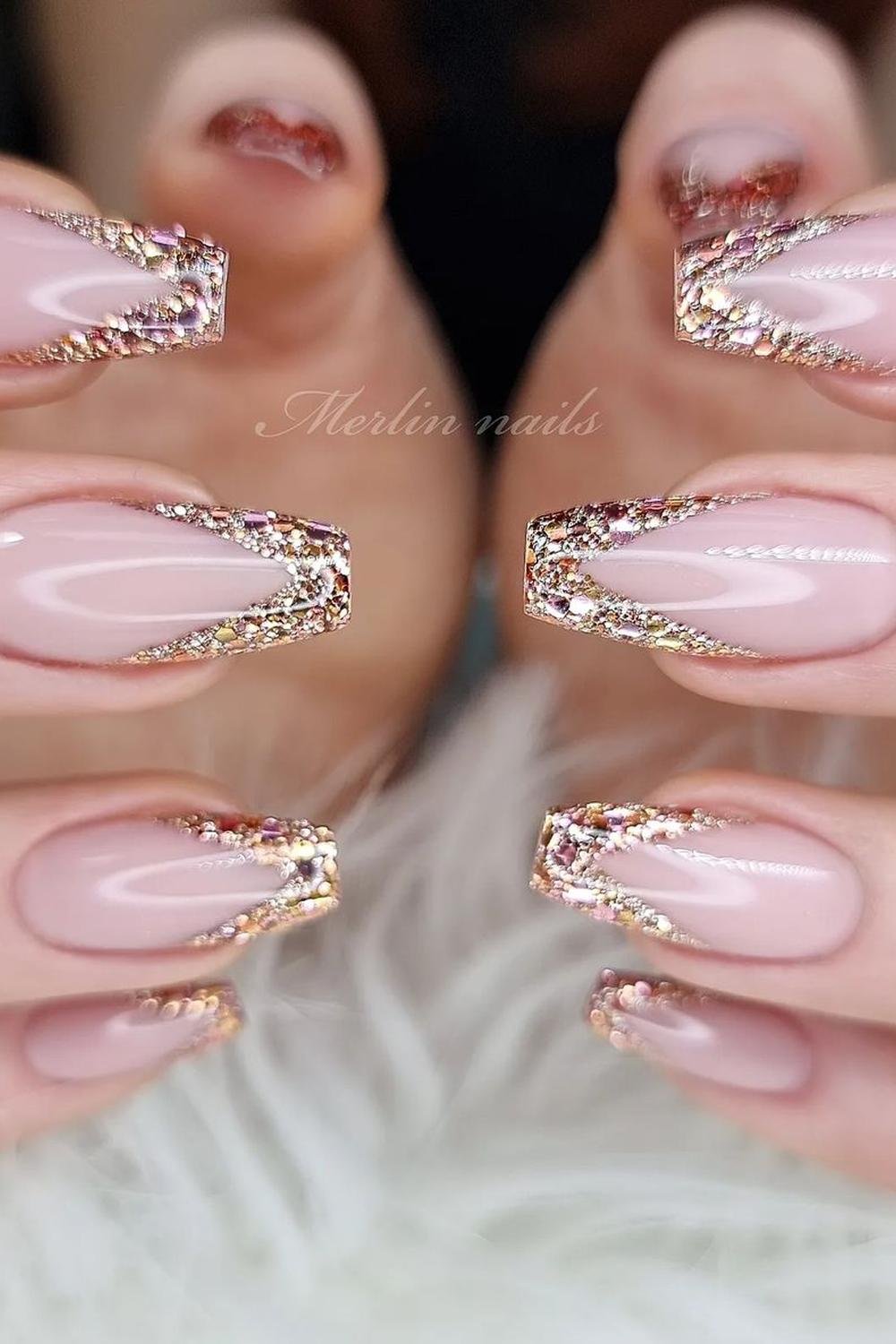9 - Picture of Glitter French Tip Nails