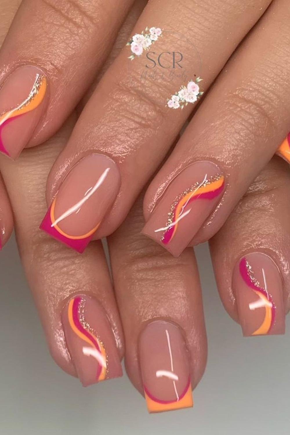 16 - Picture of Pink and Orange Nails