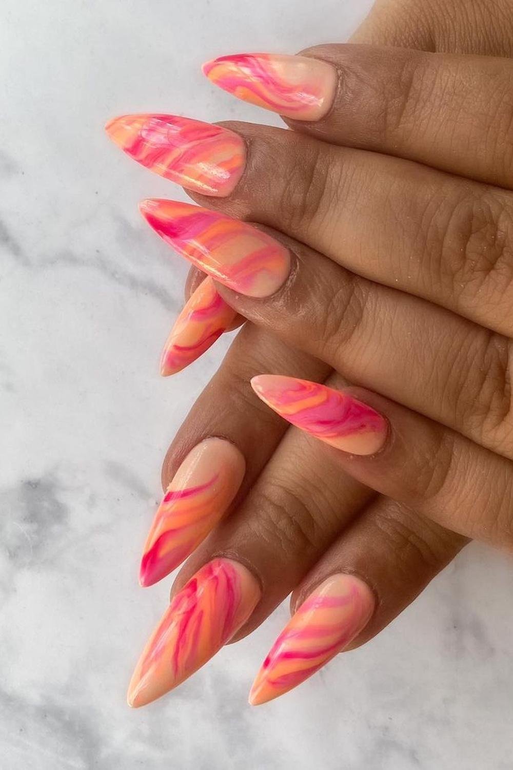 2 - Picture of Pink and Orange Nails