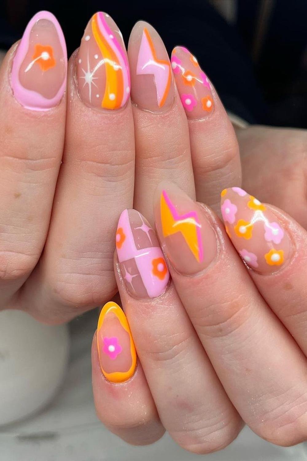 21 - Picture of Pink and Orange Nails