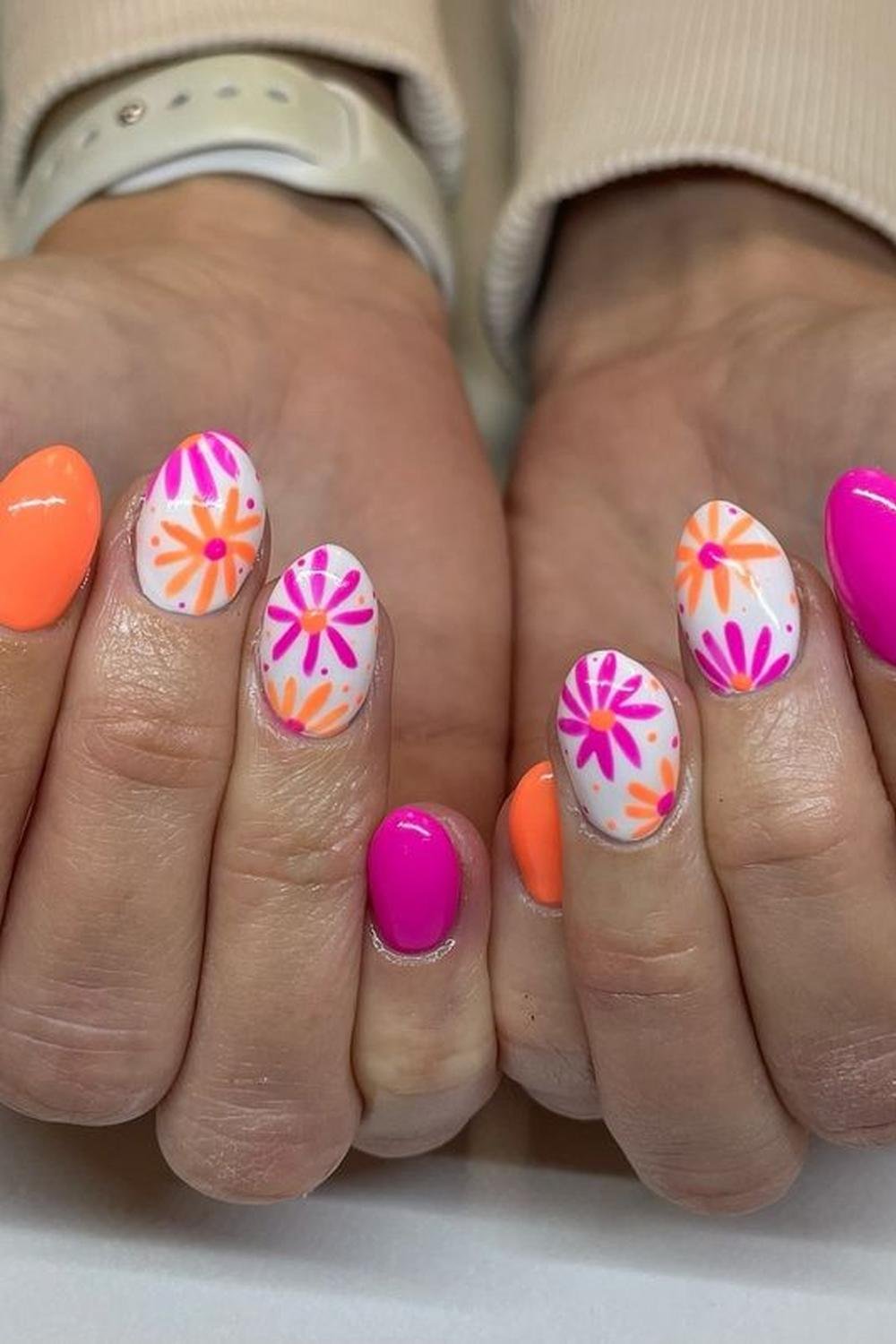 22 - Picture of Pink and Orange Nails