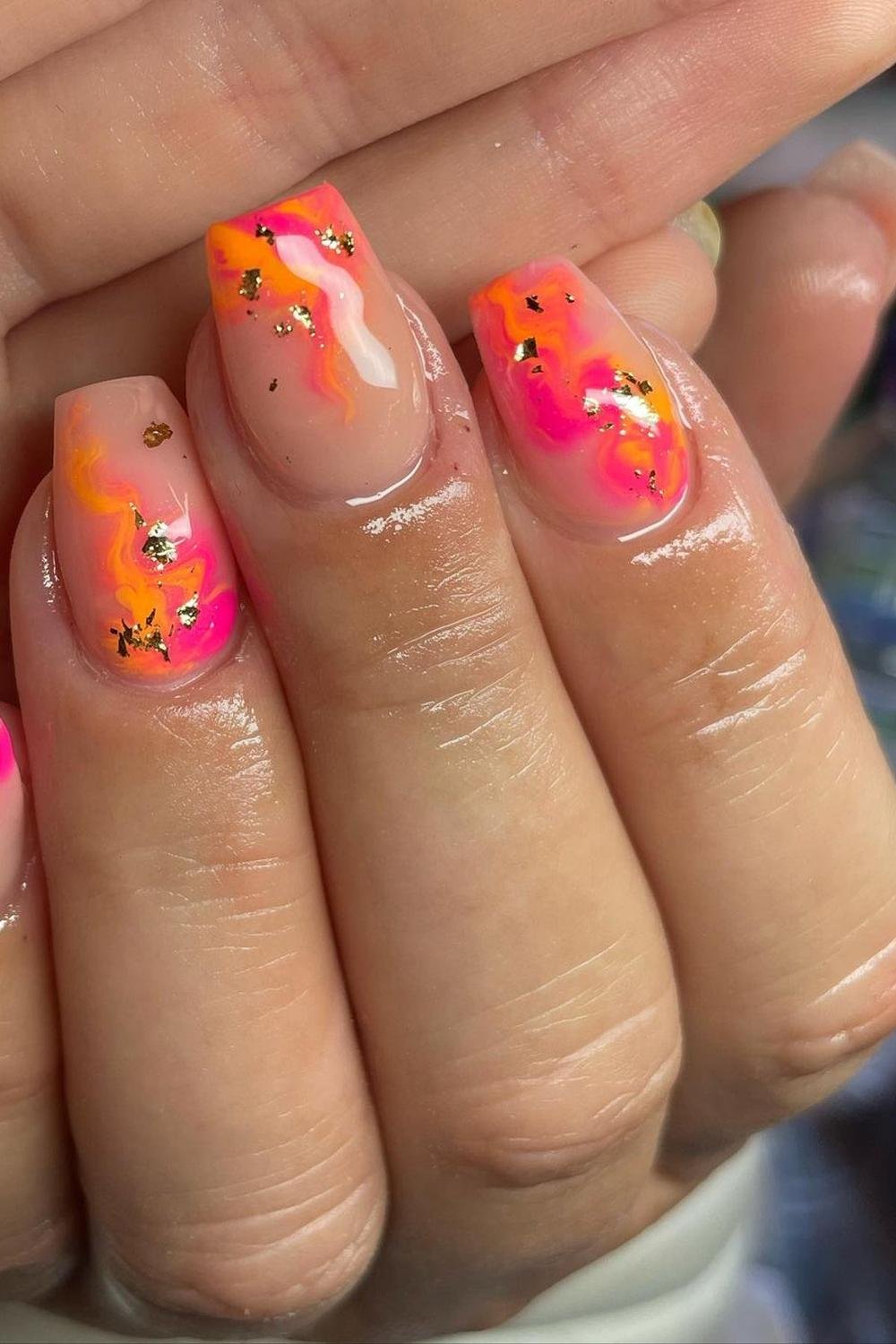 29 - Picture of Pink and Orange Nails