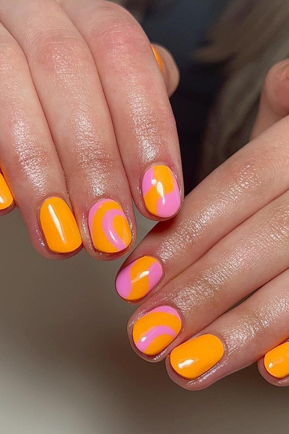 30 - Picture of Pink and Orange Nails