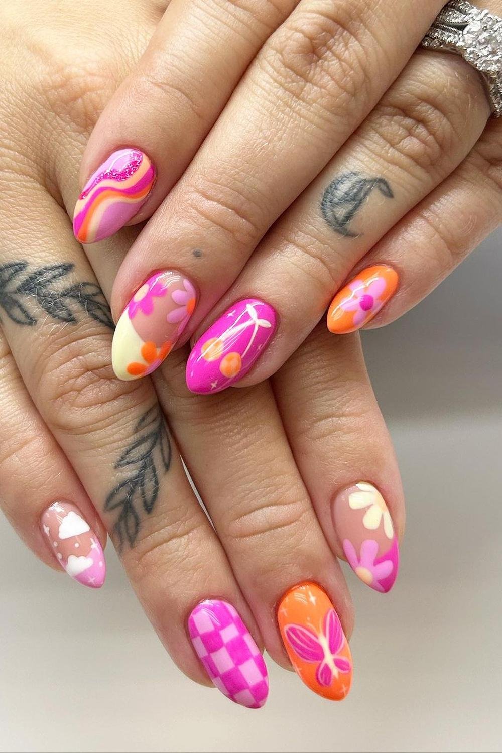 5 - Picture of Pink and Orange Nails