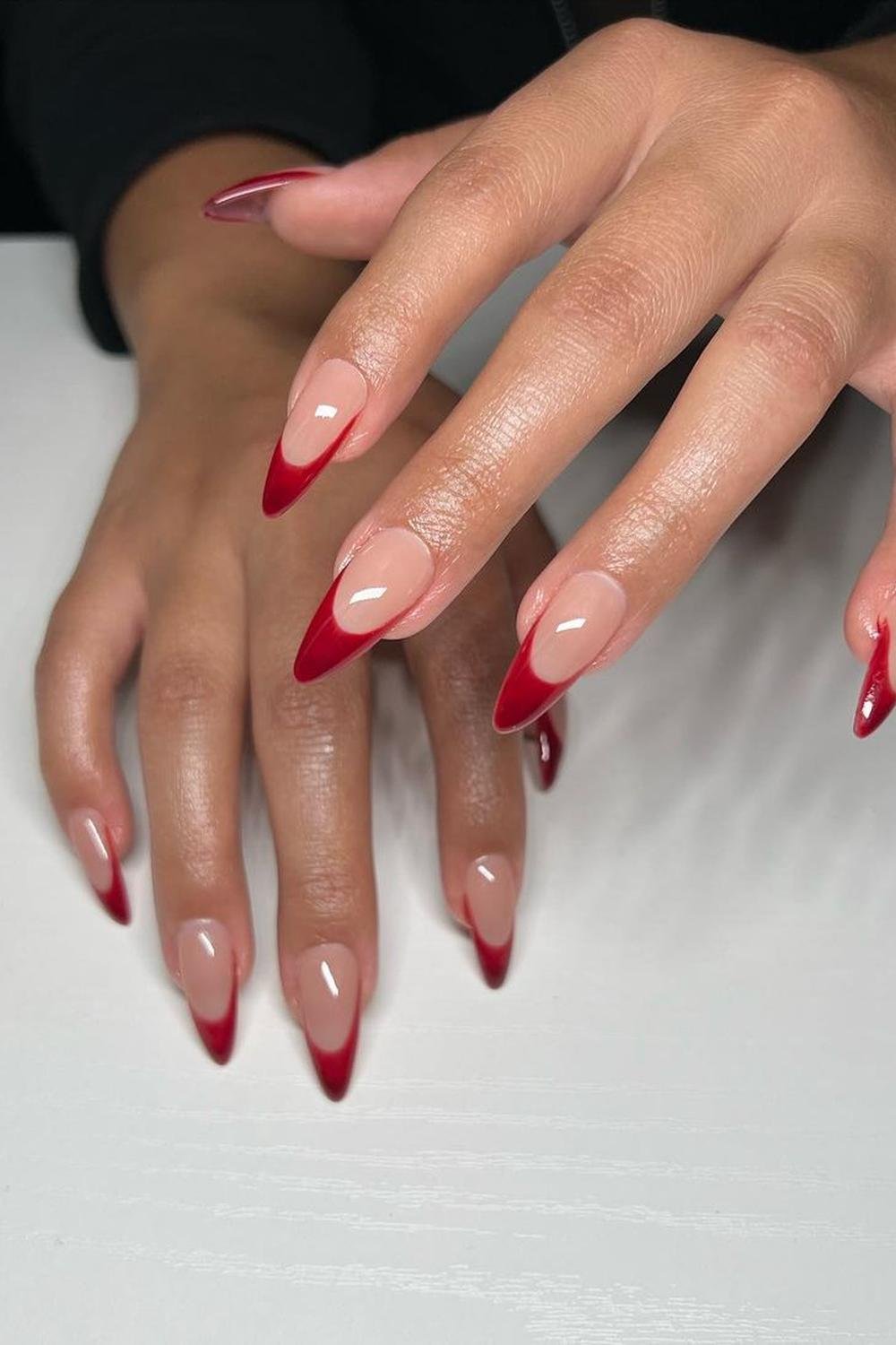 10 - Picture of Red Chrome Nails