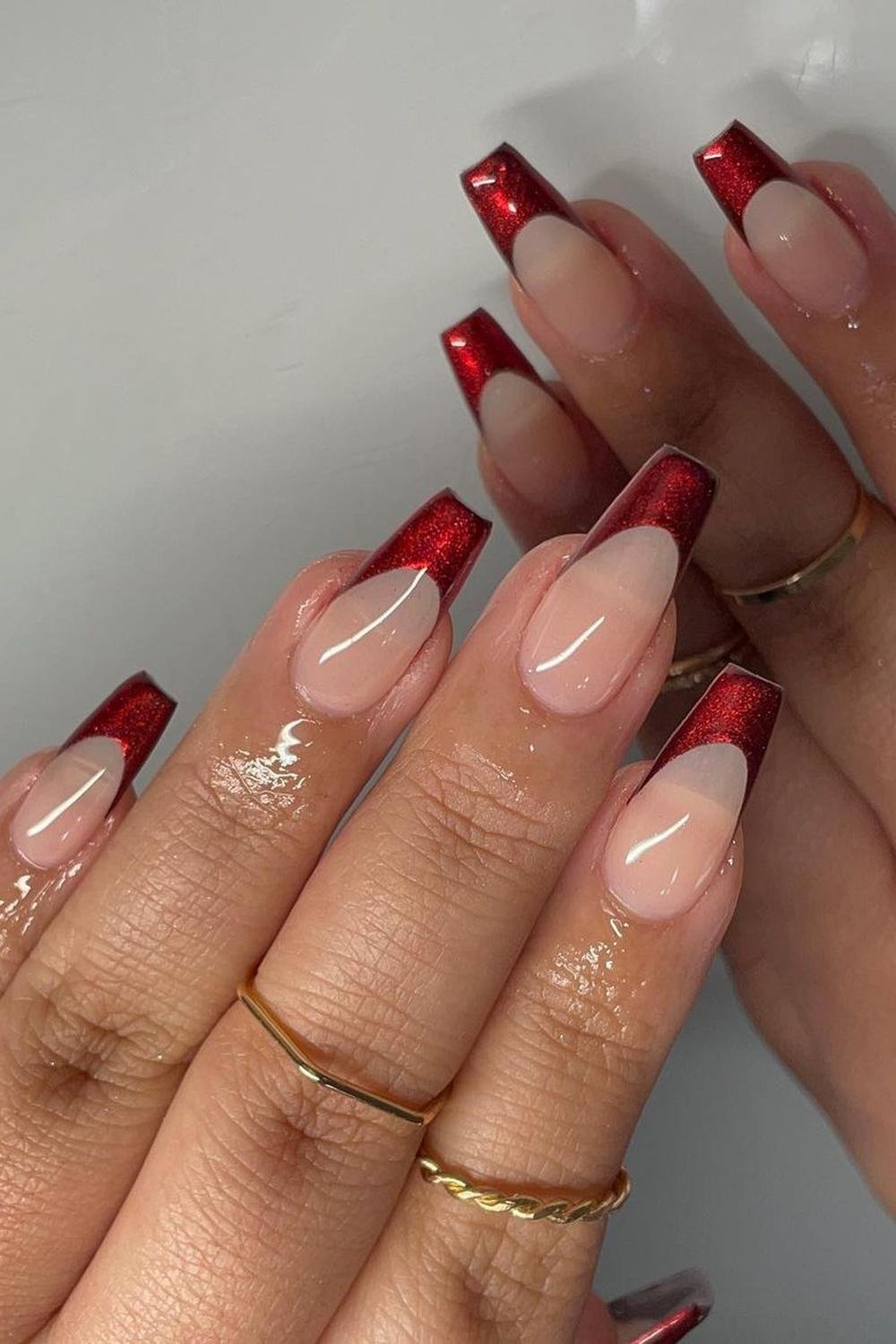 11 - Picture of Red Chrome Nails