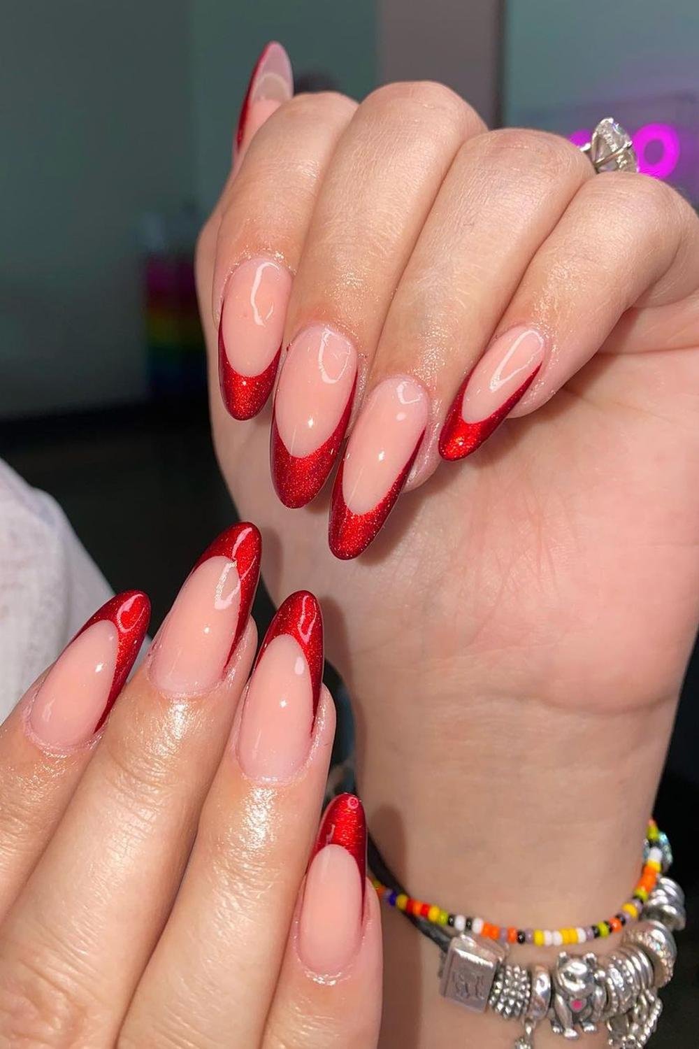 12 - Picture of Red Chrome Nails
