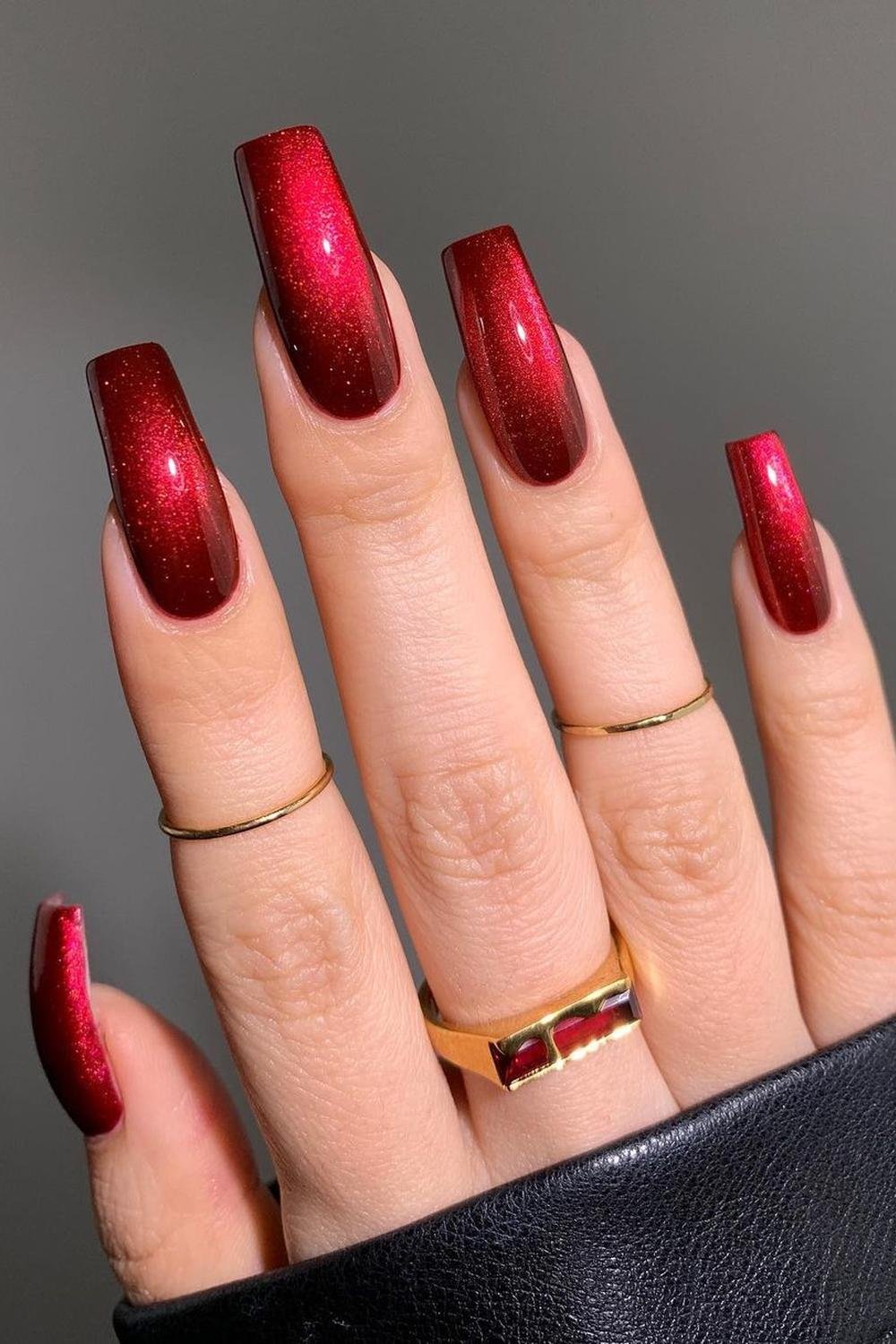 13 - Picture of Red Chrome Nails
