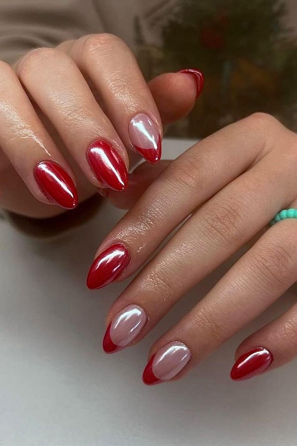 16 - Picture of Red Chrome Nails