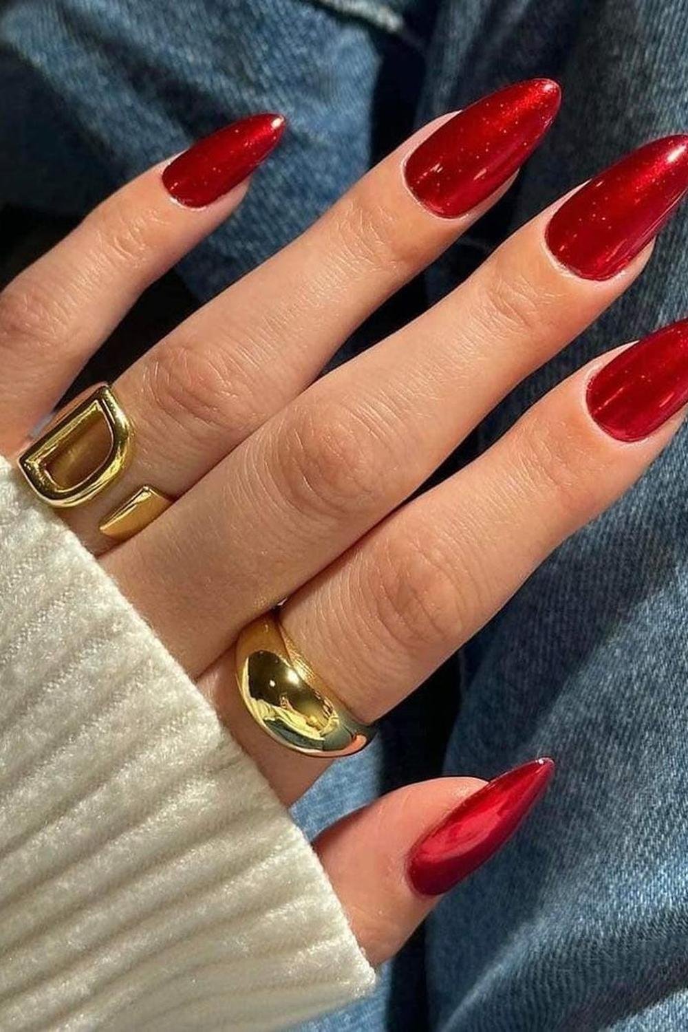 18 - Picture of Red Chrome Nails