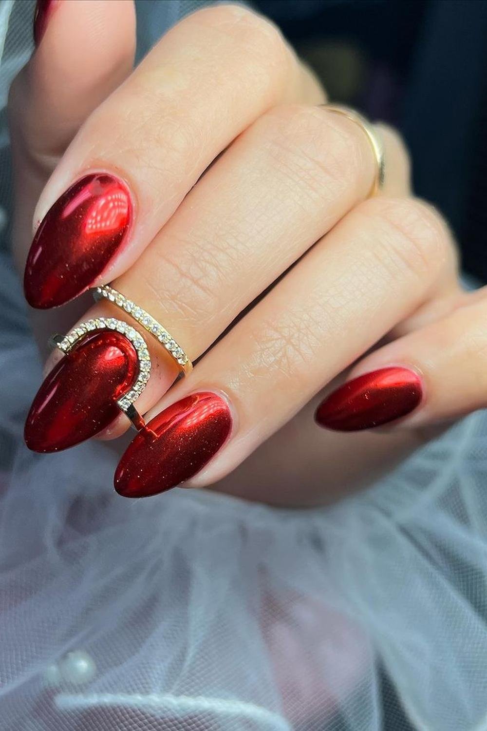 2 - Picture of Red Chrome Nails
