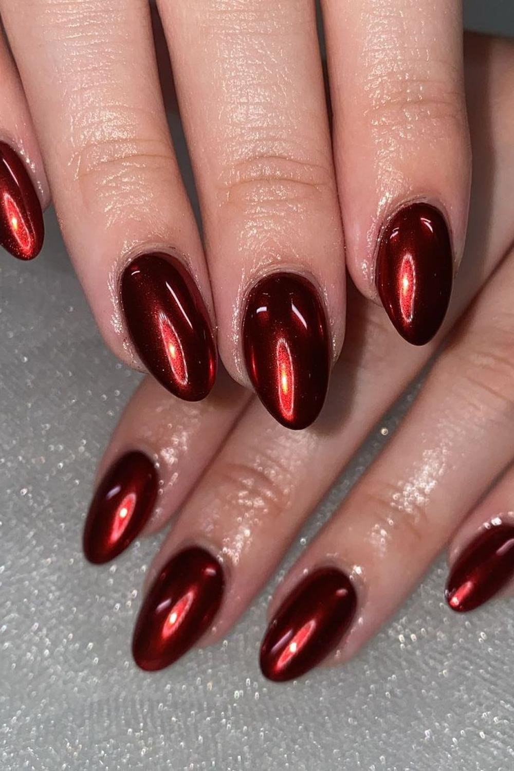 20 - Picture of Red Chrome Nails