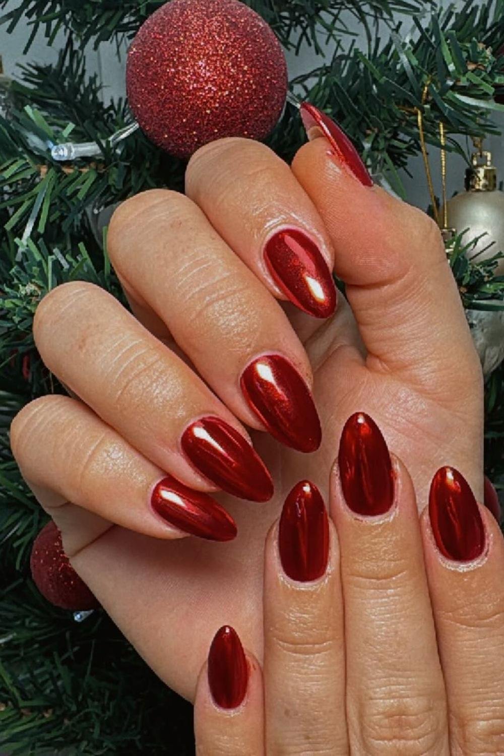 23 - Picture of Red Chrome Nails