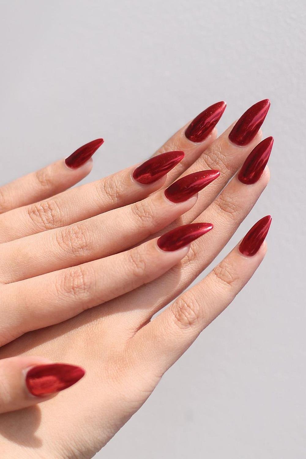 24 - Picture of Red Chrome Nails