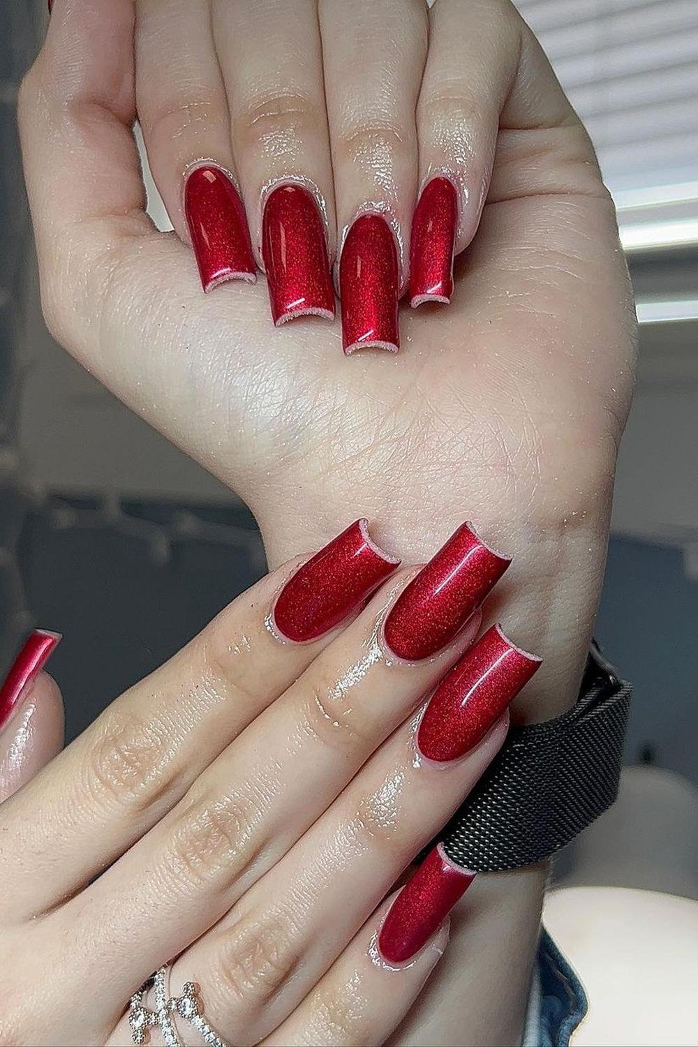 25 - Picture of Red Chrome Nails