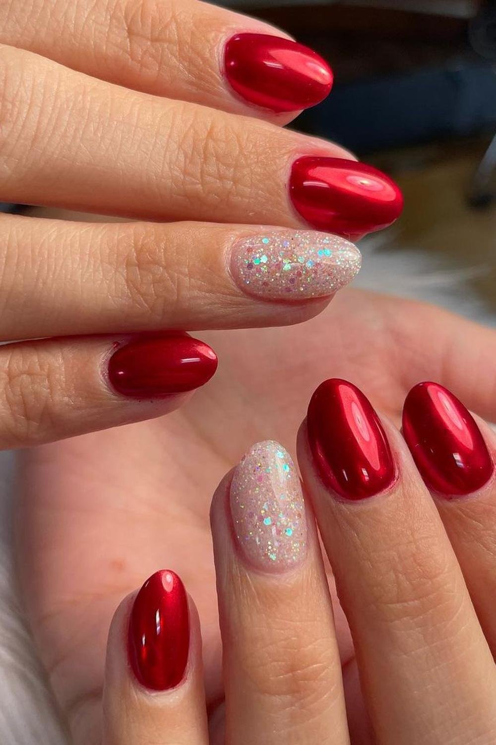 27 - Picture of Red Chrome Nails