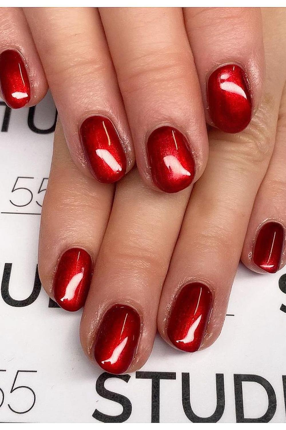 28 - Picture of Red Chrome Nails