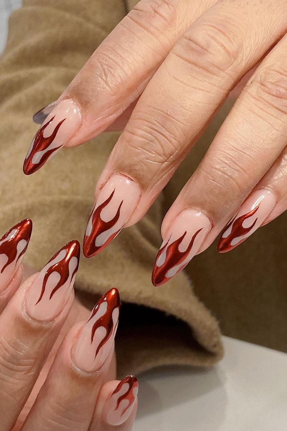 3 - Picture of Red Chrome Nails