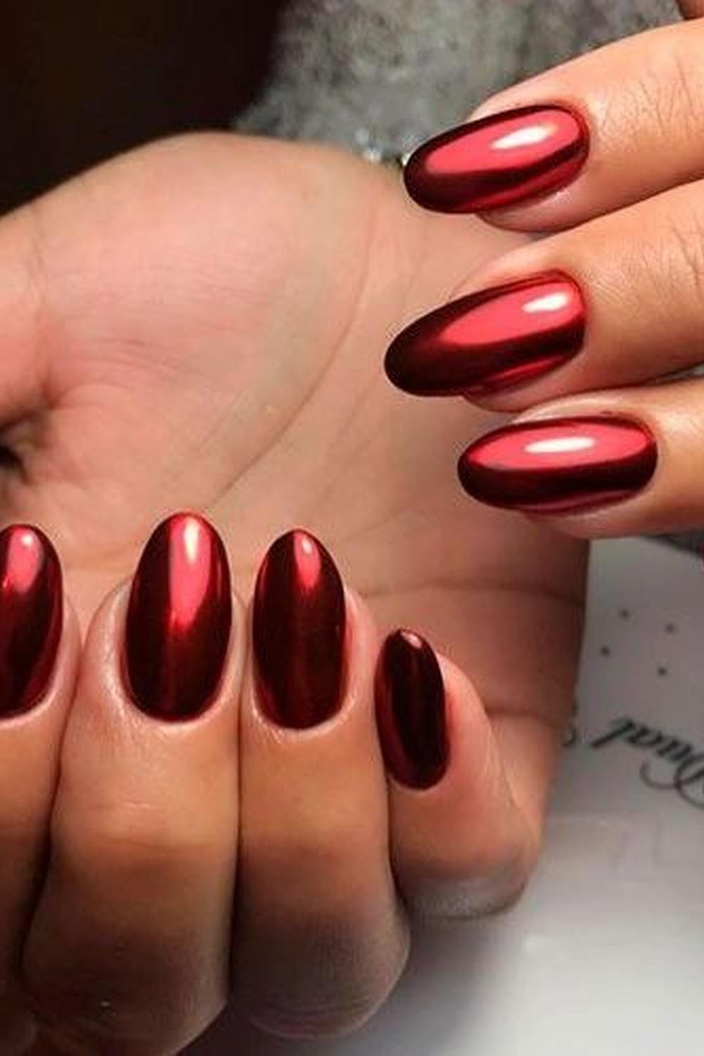 30 - Picture of Red Chrome Nails